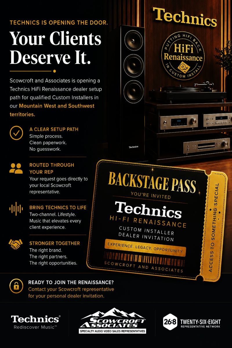 Technics HiFi Renaissance graphic celebrating music-first residential system design.